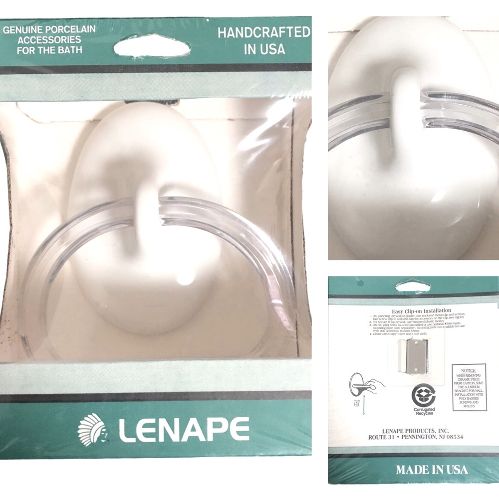 Lenape Towel Ring Porcelain White Acrylic Classic Bathroom Holder Oval Vintage